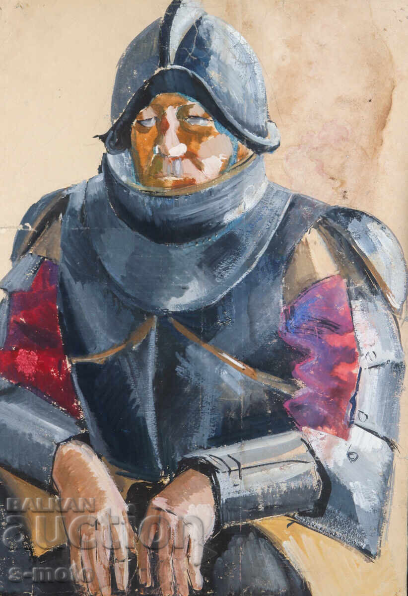 Licitație Tablou vechi guașă scenografie portret masculin