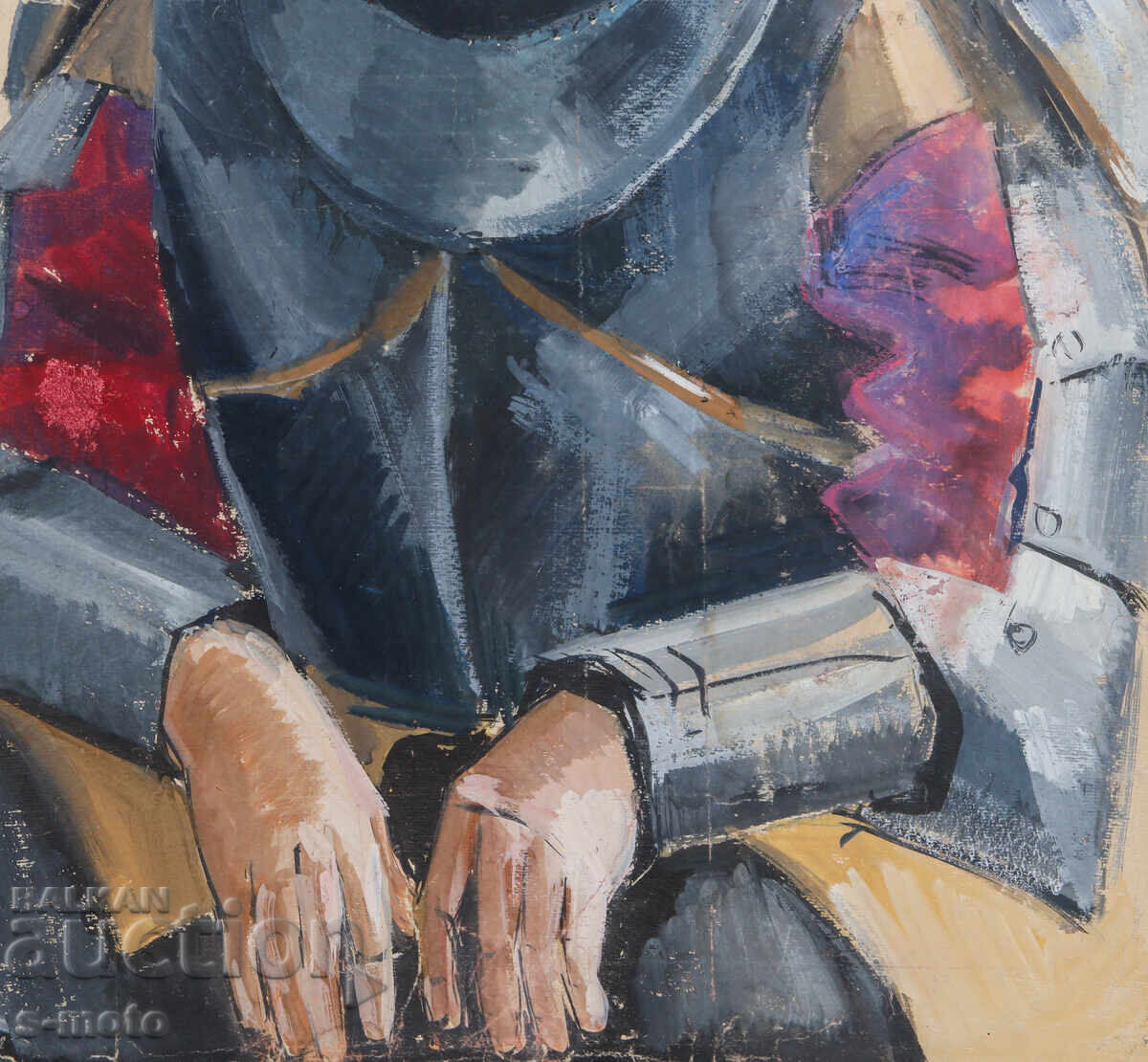 Tablou vechi guașă scenografie portret masculin - 6