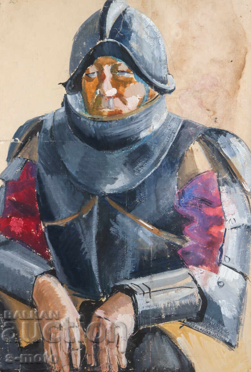 Tablou vechi guașă scenografie portret masculin