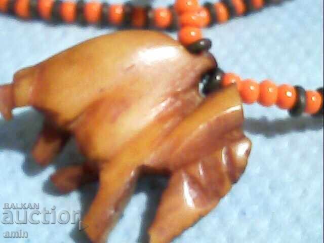Old elephant bone pendant in an old bead necklace - 5