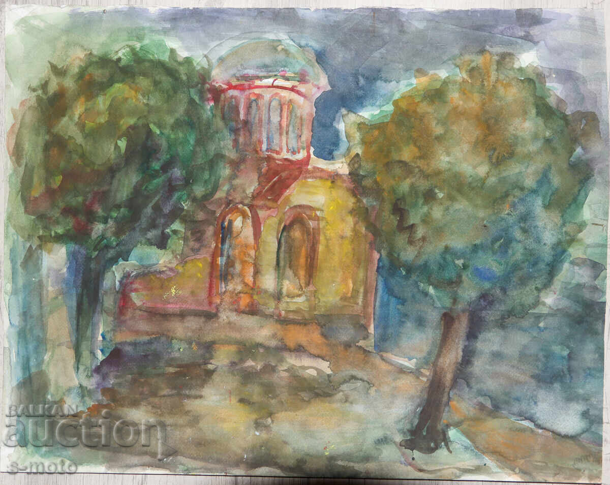 Πίνακας ακουαρέλας αγροτικό τοπίο με τιμή € 80.00 | 156.47 BGN