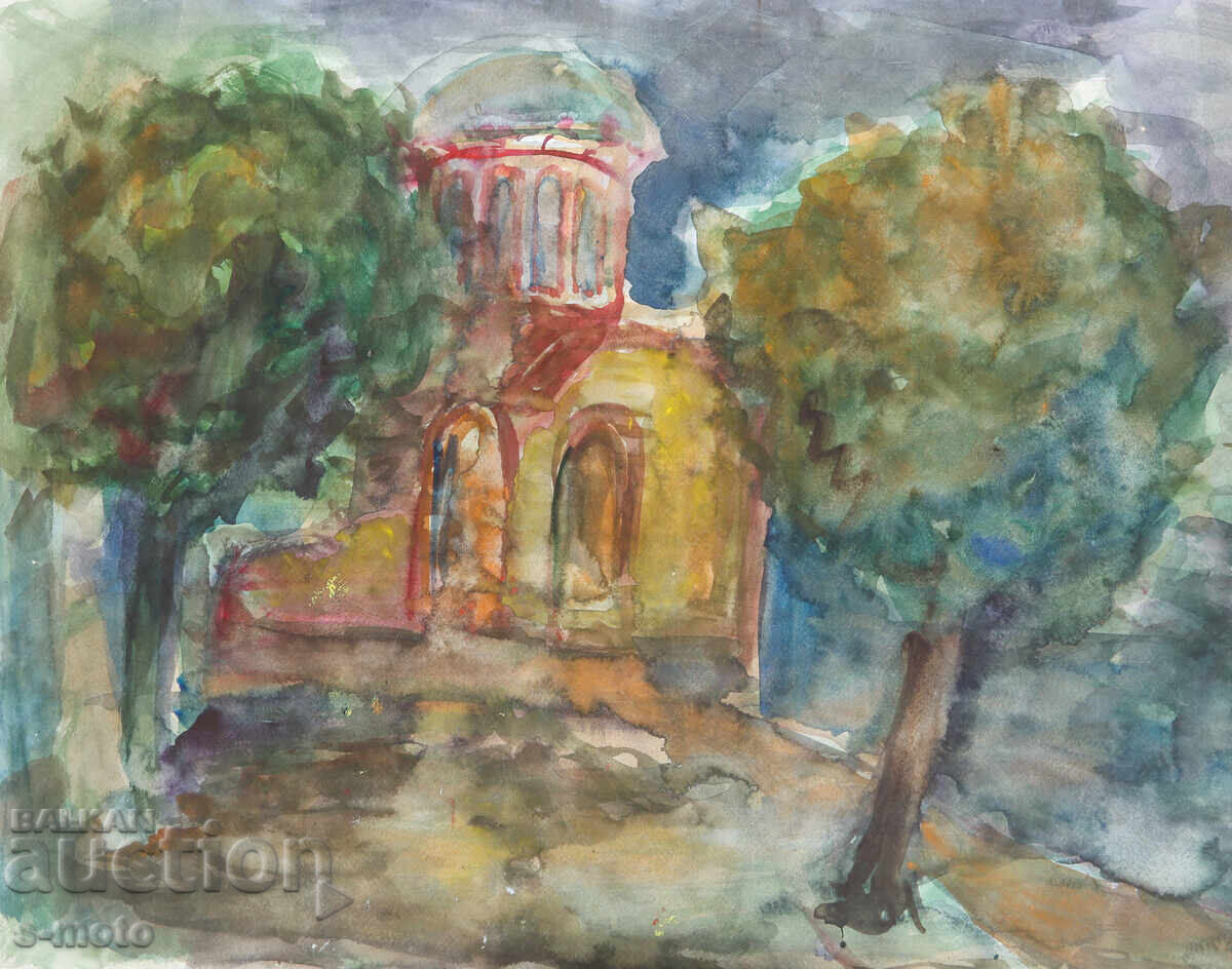 Δημοπρασία Πίνακας ακουαρέλας αγροτικό τοπίο