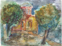 Πίνακας ακουαρέλας αγροτικό τοπίο