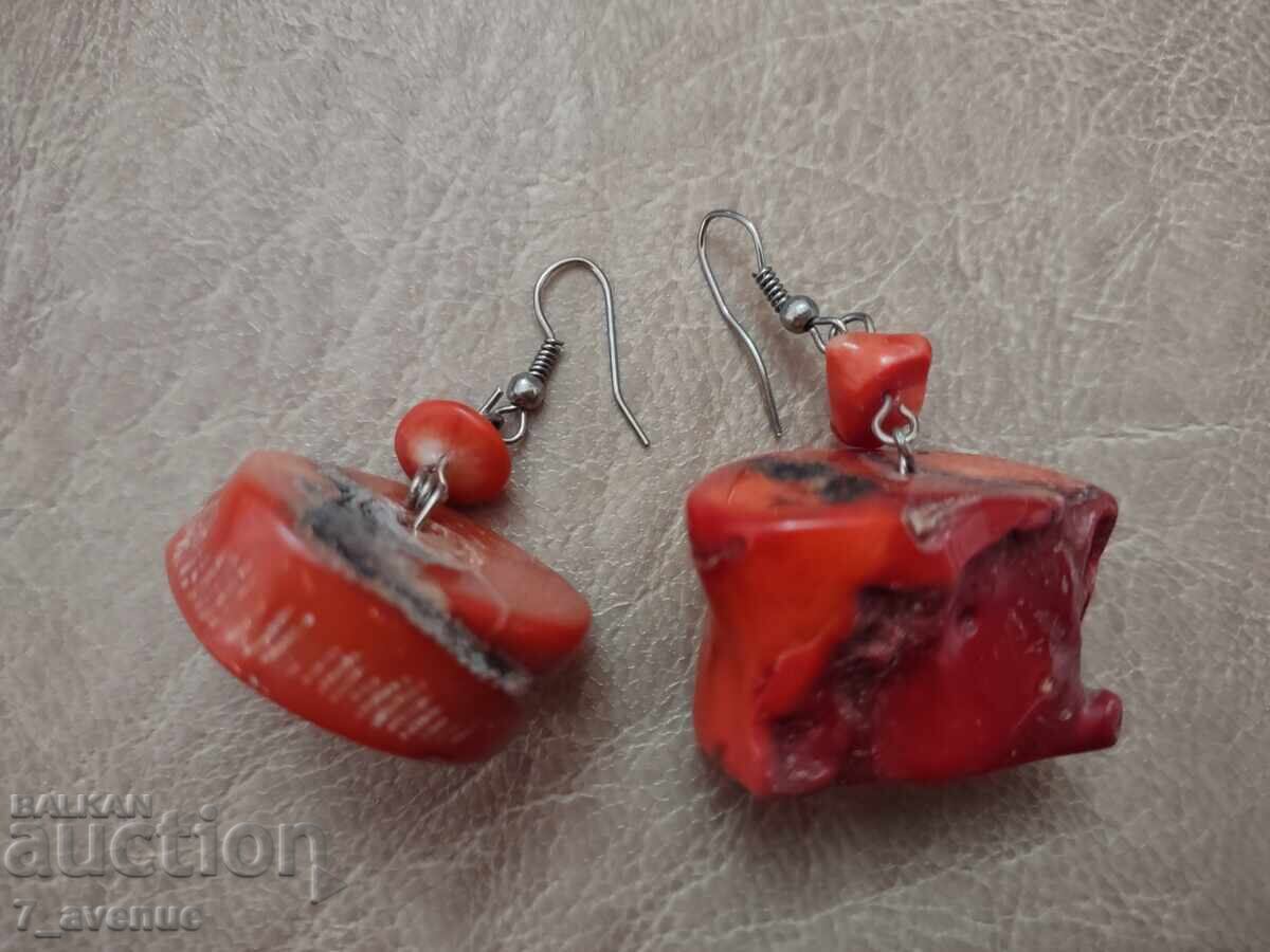 ART earrings, voluminous, natural coral