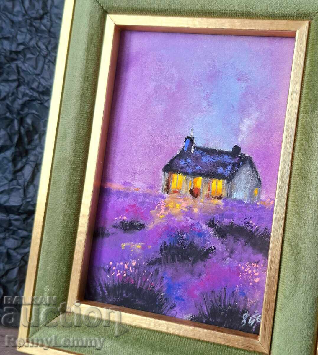 Auction  Night in a lavender field, miniature, pastel