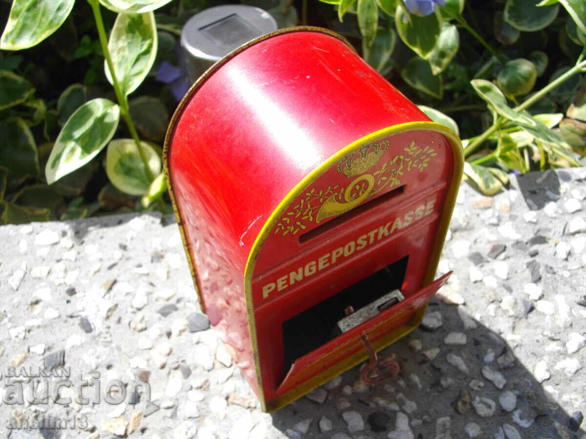 Auction  OLD TIN PIGGY BANK MAILBOX PENGEPOSTCASSE