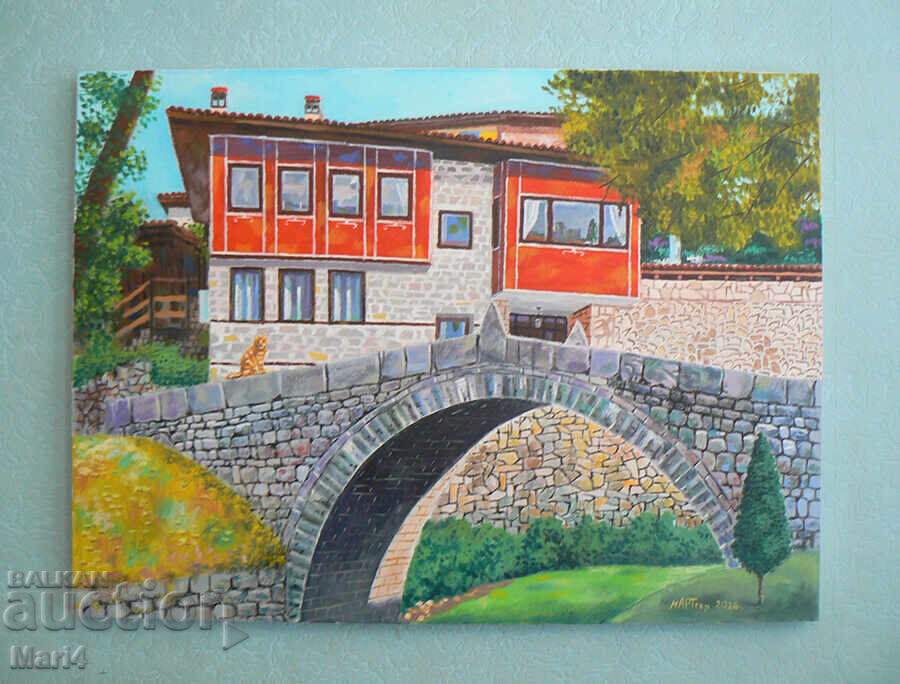 Peisaj din Koprivshtitsa. Pictură în ulei. 70 x 50 cm