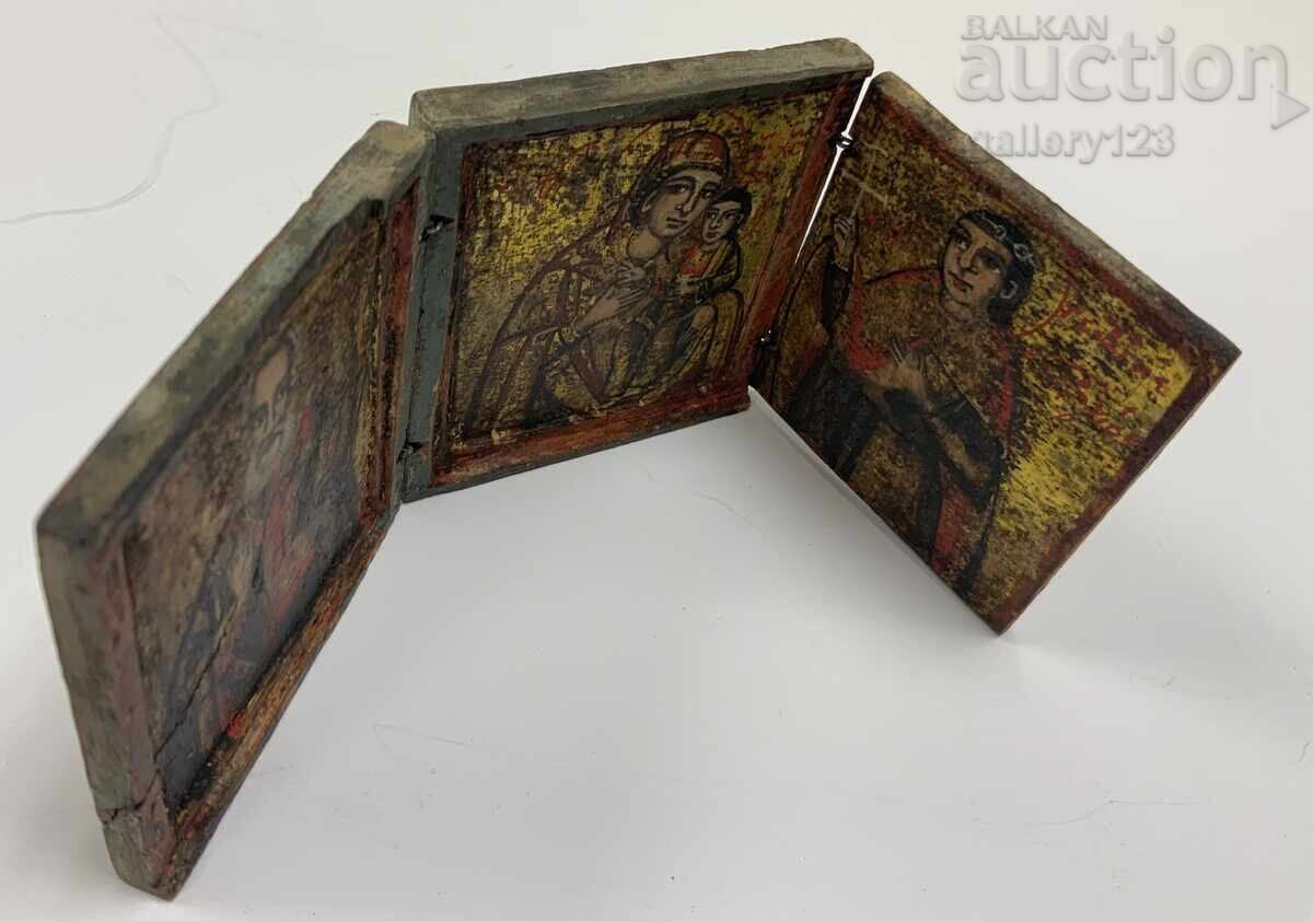 Licitație Mică icoană triptic bulgărească din perioada Renașterii, Triavna, secolul al XIX-lea