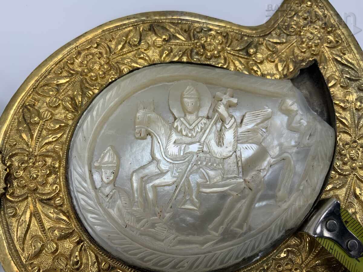 Revival period 1/2 pafta (belt buckle) Kotel silver gilt mother-of-pearl 19th century with price € 200.00 | 391.17 BGN