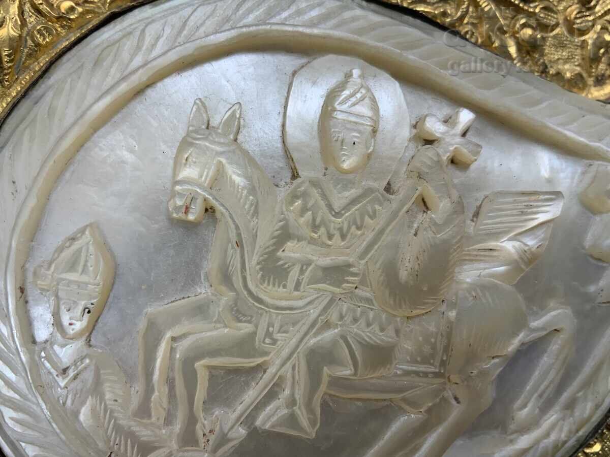 Revival period 1/2 pafta (belt buckle) Kotel silver gilt mother-of-pearl 19th century - 5