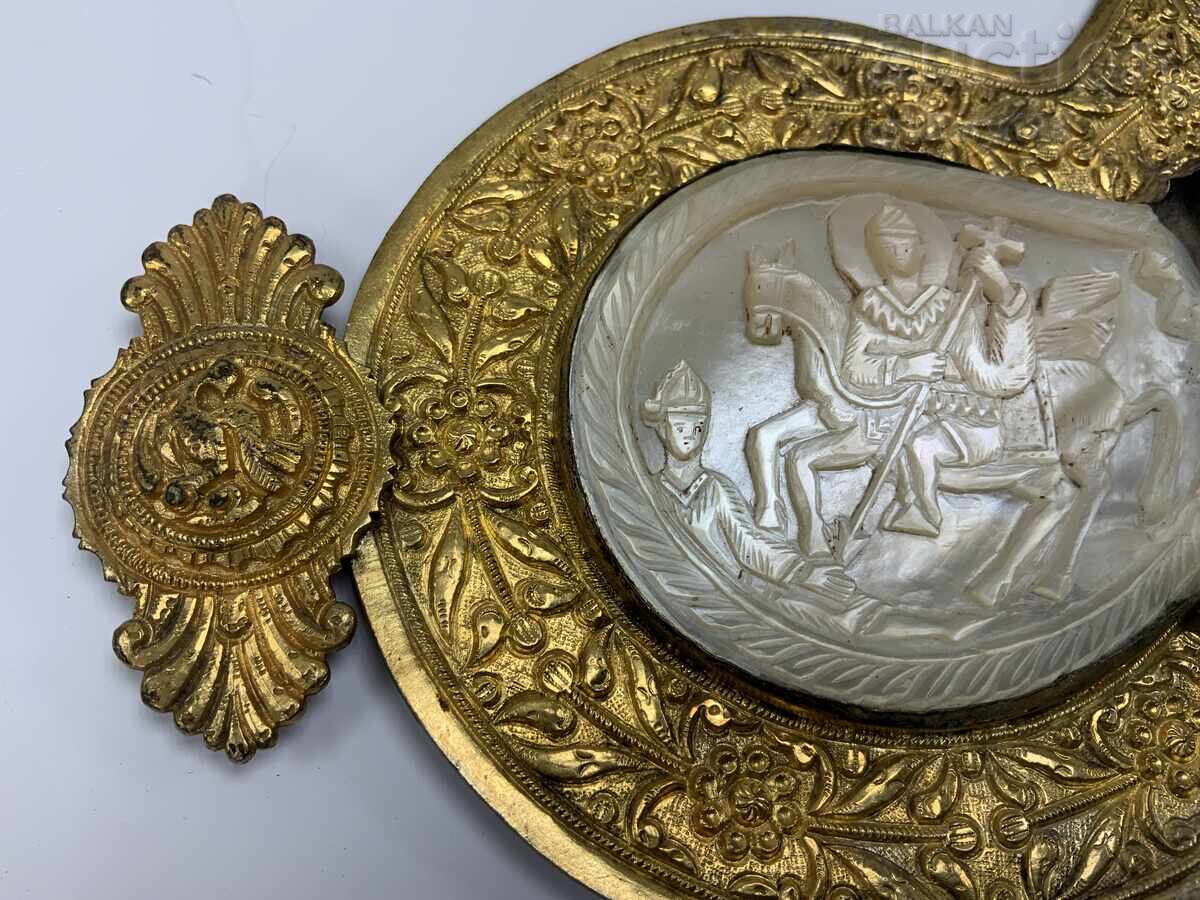 Revival period 1/2 pafta (belt buckle) Kotel silver gilt mother-of-pearl 19th century - 7