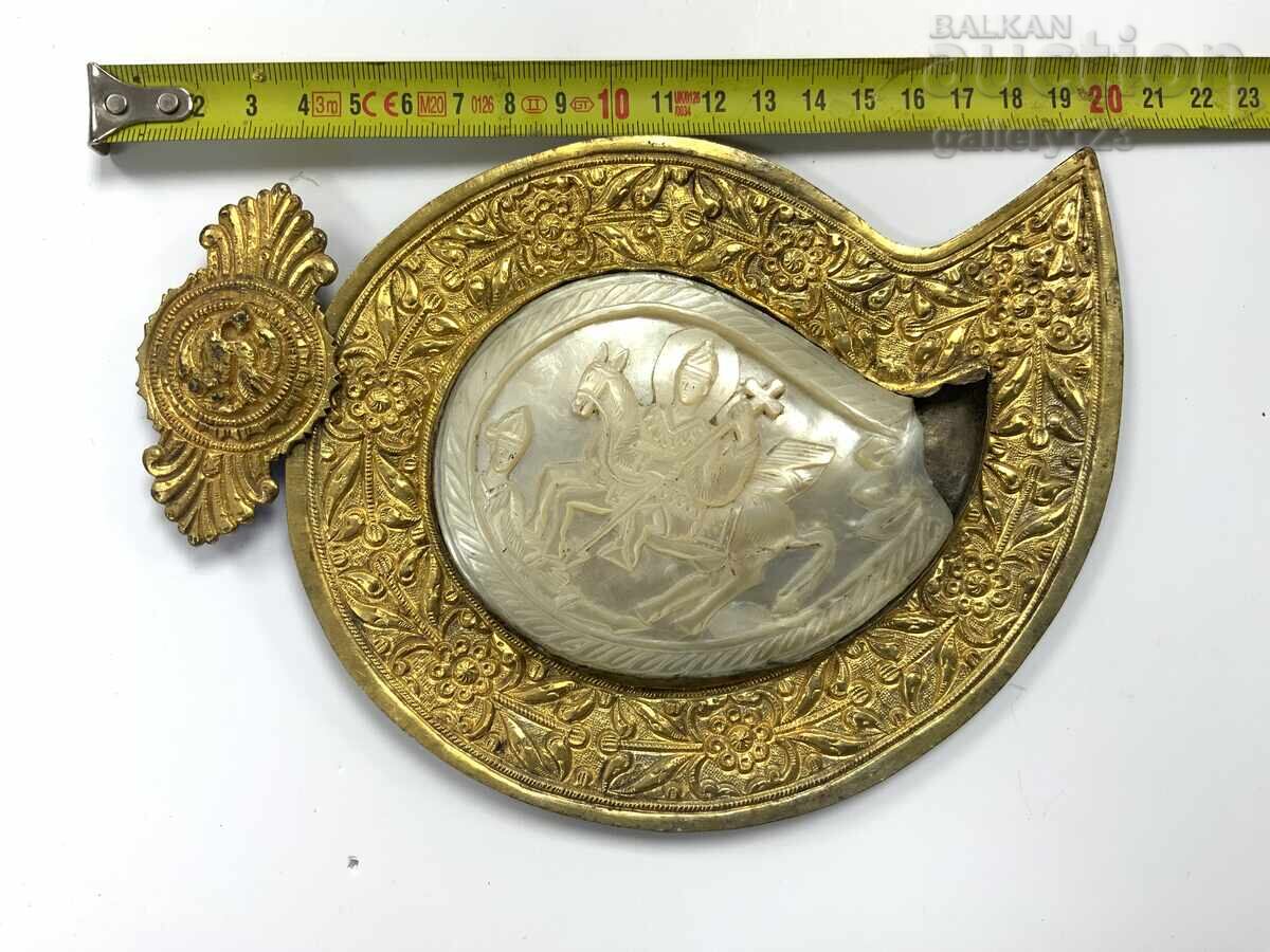 Revival period 1/2 pafta (belt buckle) Kotel silver gilt mother-of-pearl 19th century