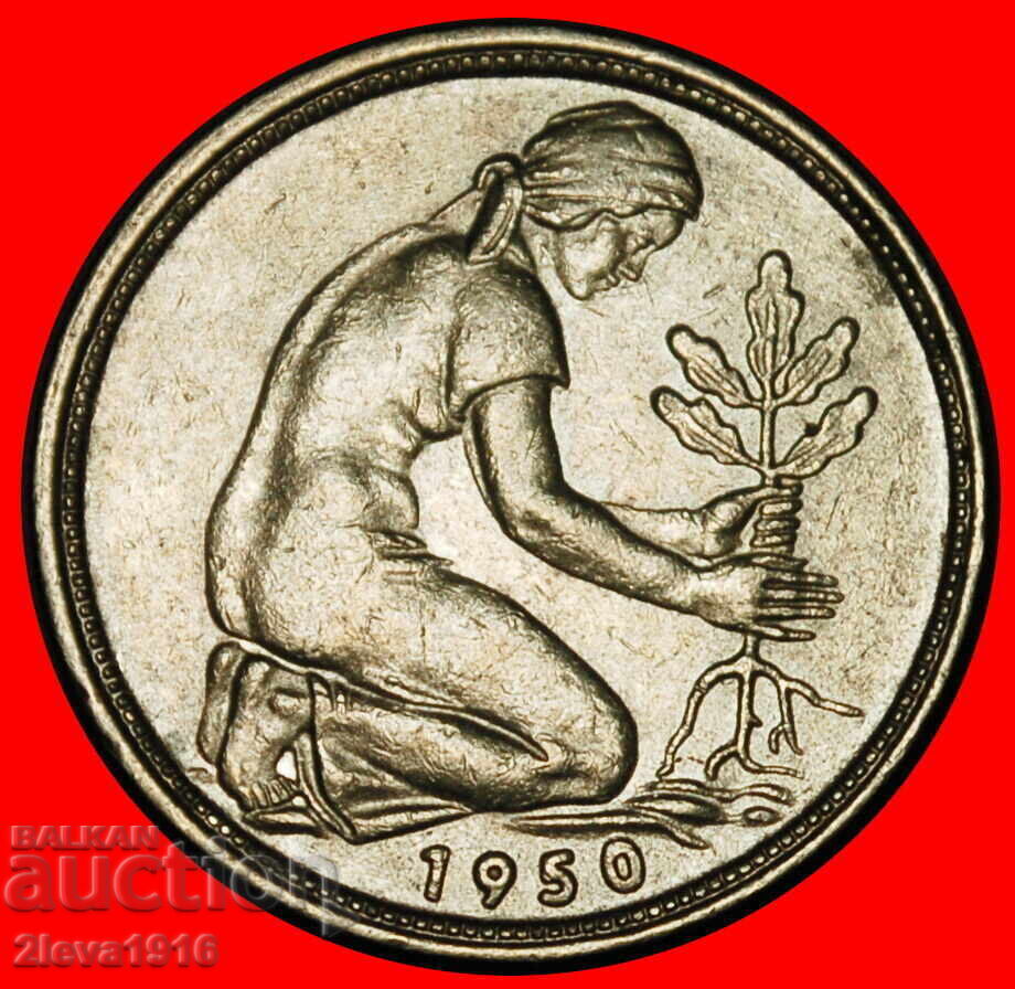 NOT COMMUNIST TYPE (1949-2001): GERMANY★ 50 PFENNIGS 1950J with price € 2.09 | 4.09 BGN