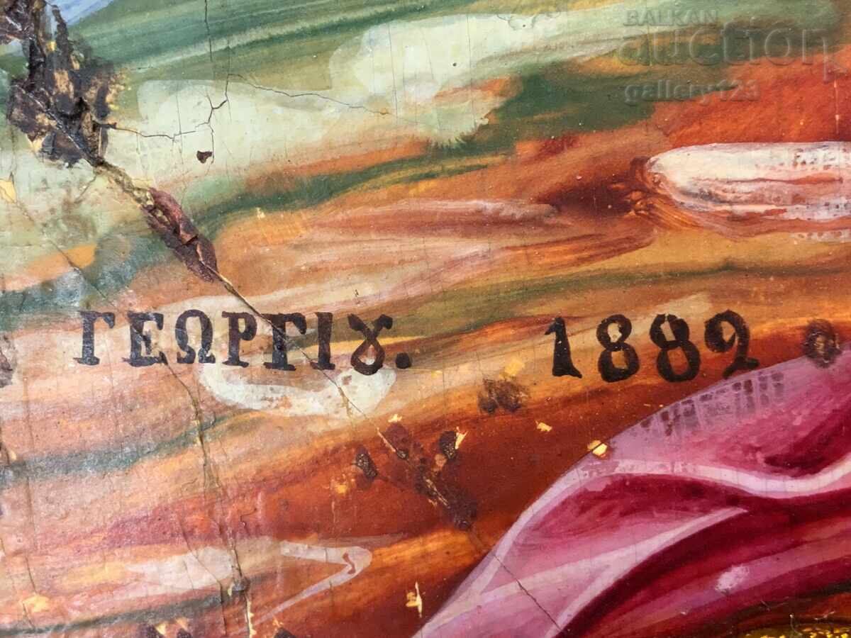 Αναγεννησιακή εικόνα υπογεγραμμένη από το 1889. Σχολή της Αδριανούπολης, επιχρύσωση - 12