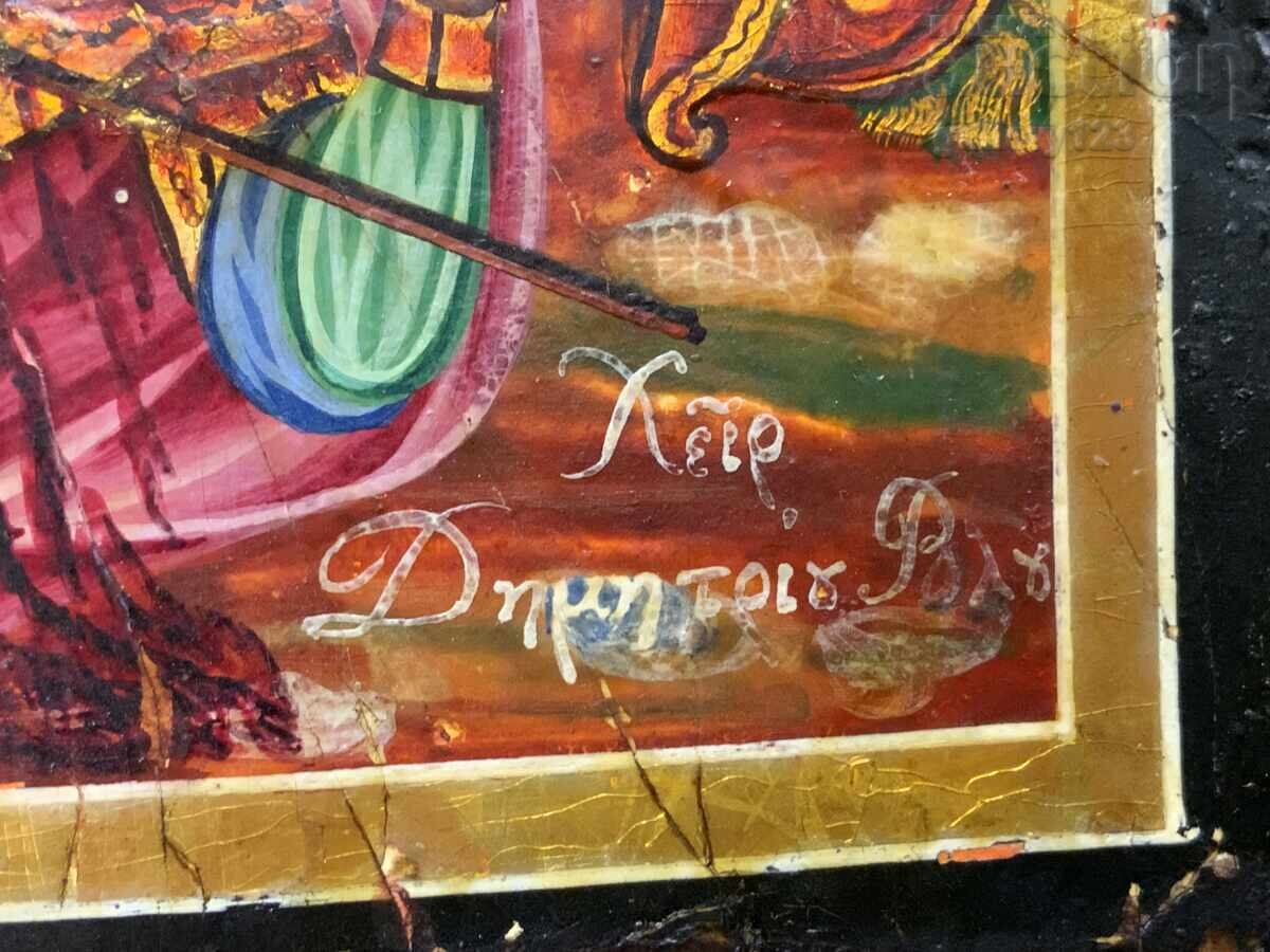 Αναγεννησιακή εικόνα υπογεγραμμένη από το 1889. Σχολή της Αδριανούπολης, επιχρύσωση - 13