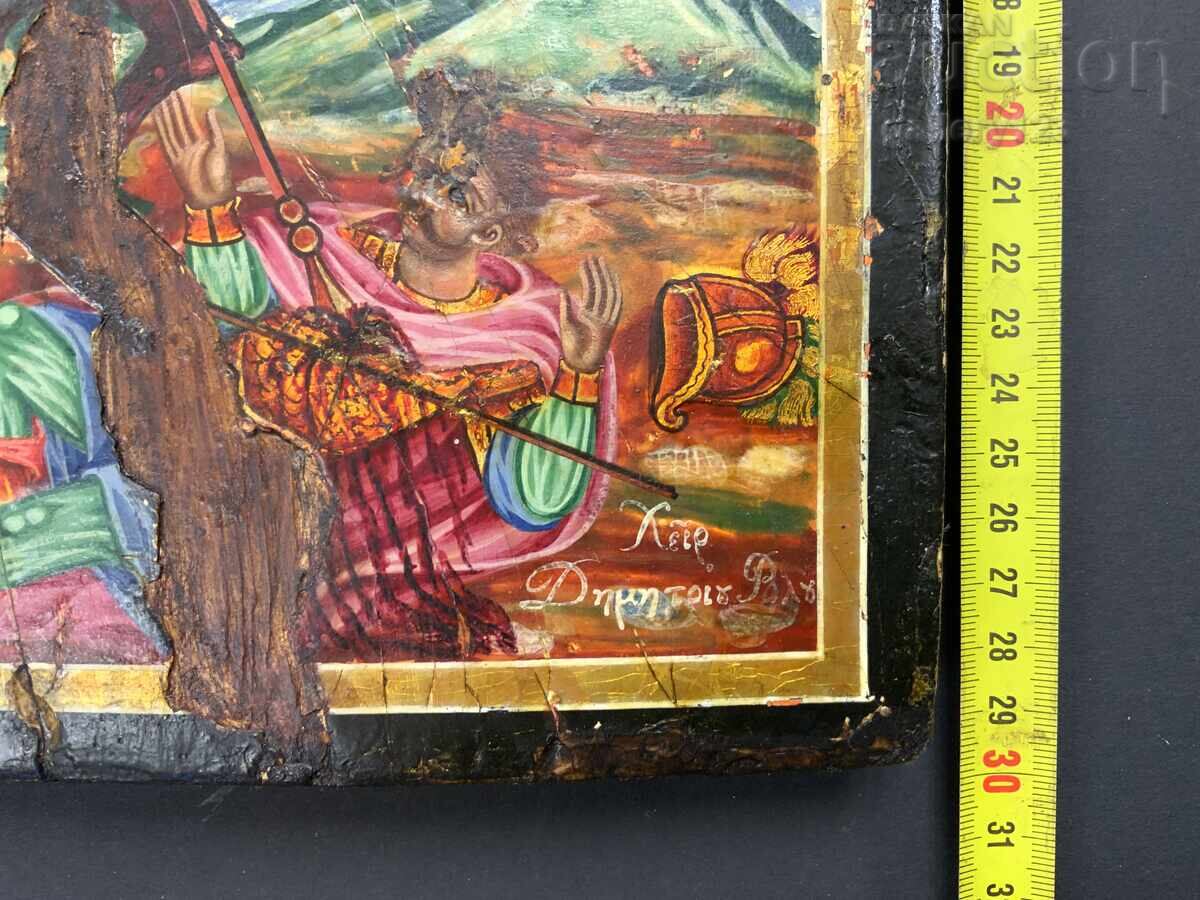 Αναγεννησιακή εικόνα υπογεγραμμένη από το 1889. Σχολή της Αδριανούπολης, επιχρύσωση - 5