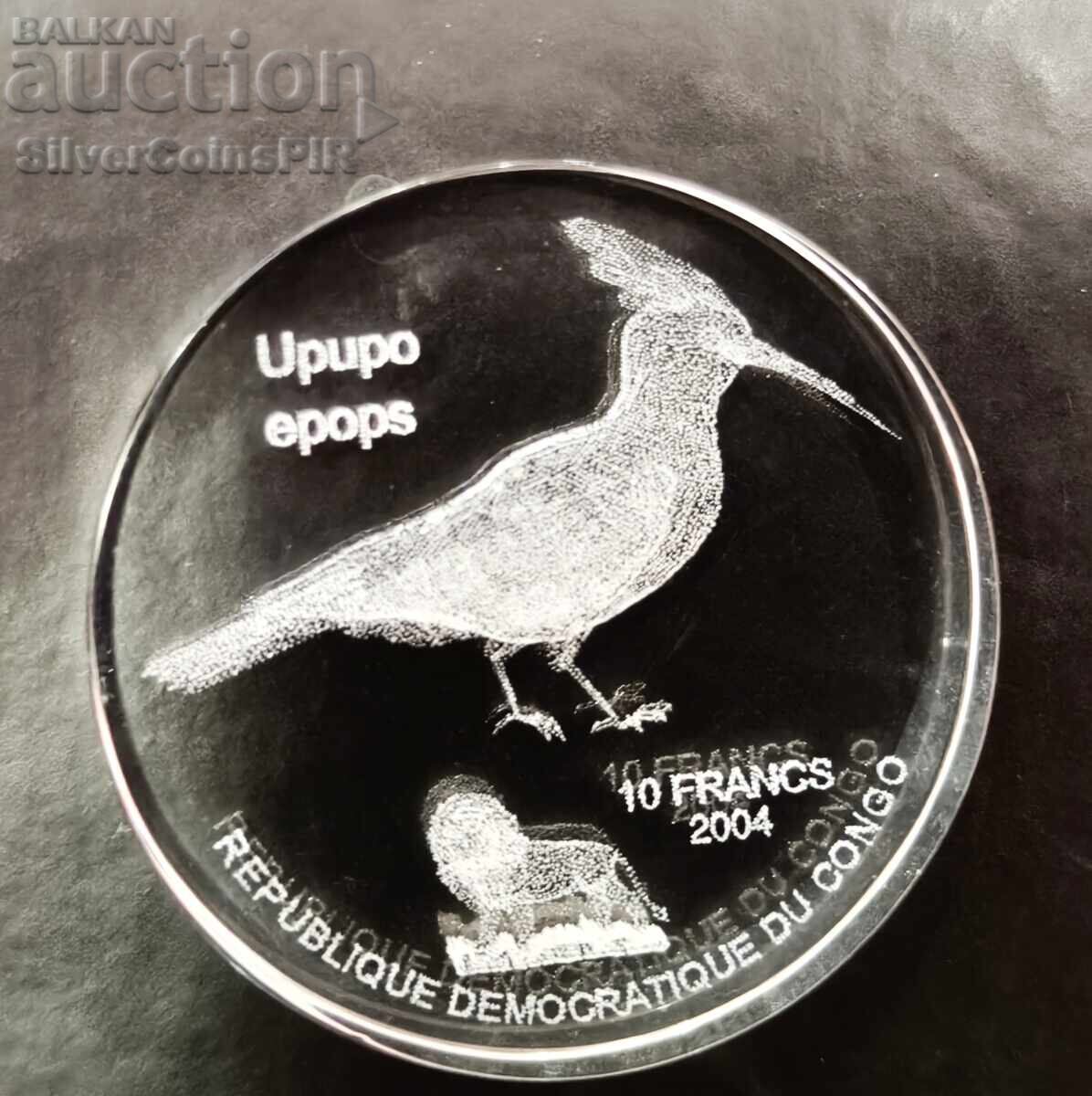 Monedă 10 Franci Ciocănitoare 2004 Congo