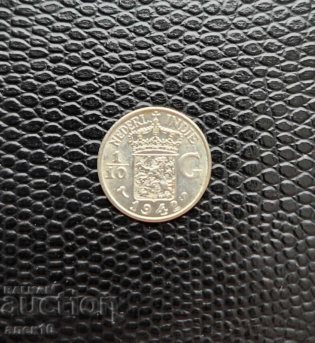 Нидерландска  изт. Индия  1/10  гулден   1942     ж