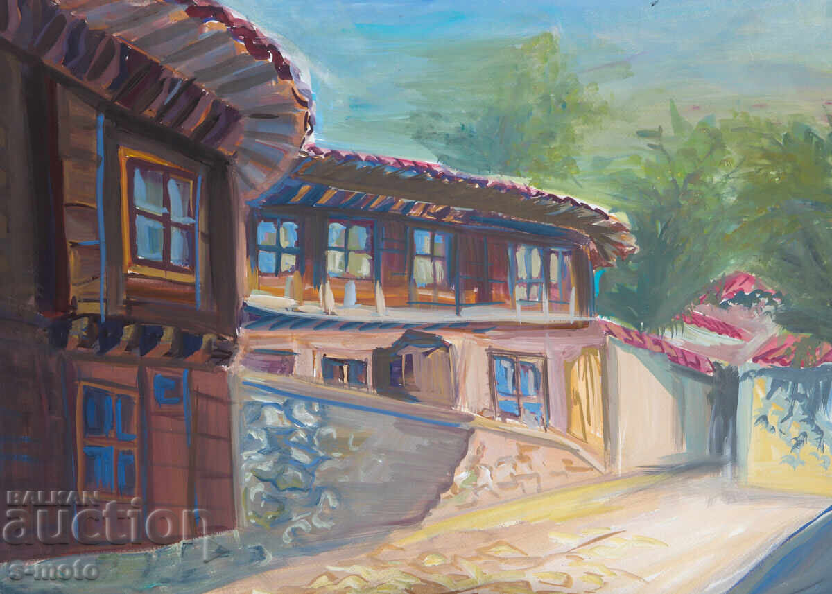 Аукцион Картина темперни бои селски пейзаж