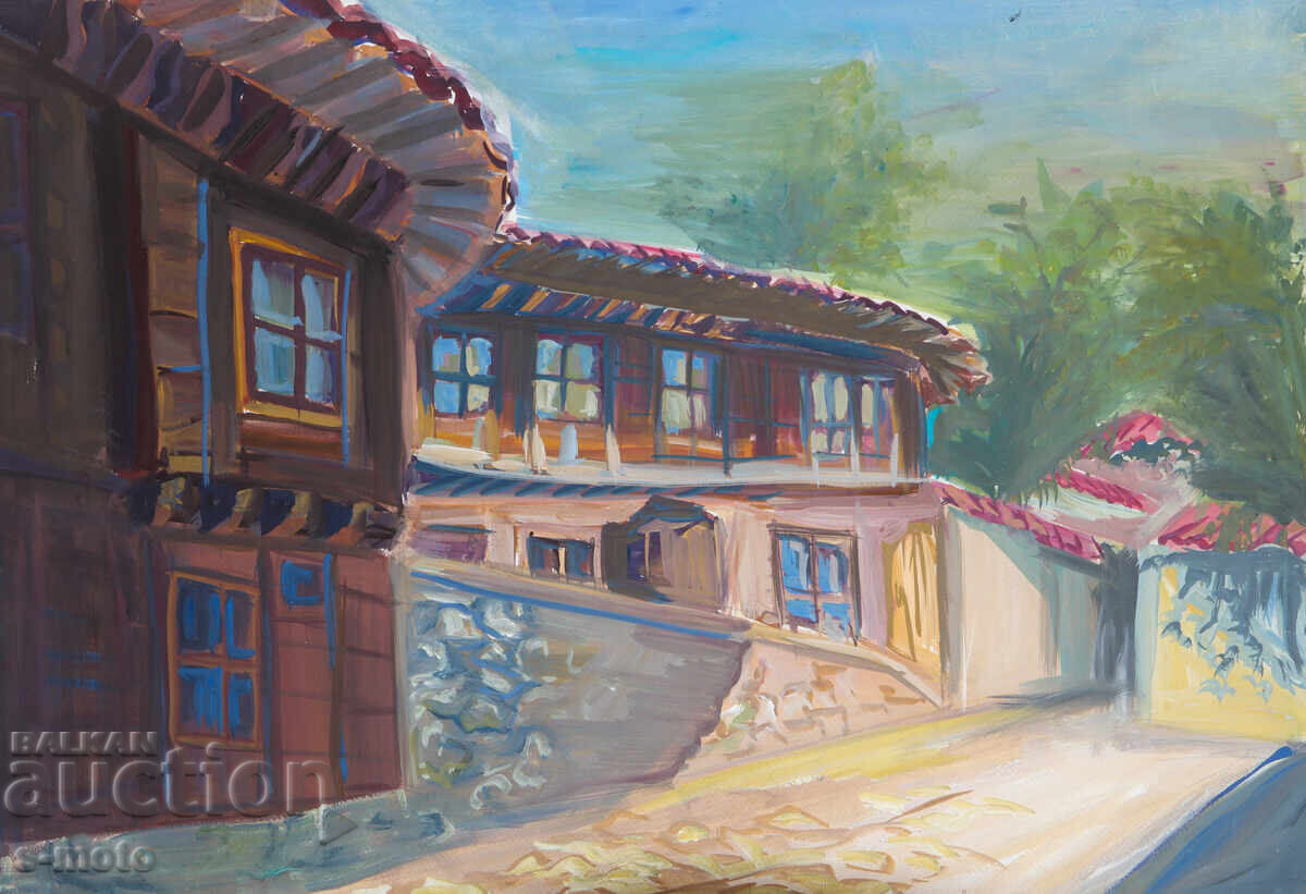 Картина темперни бои селски пейзаж