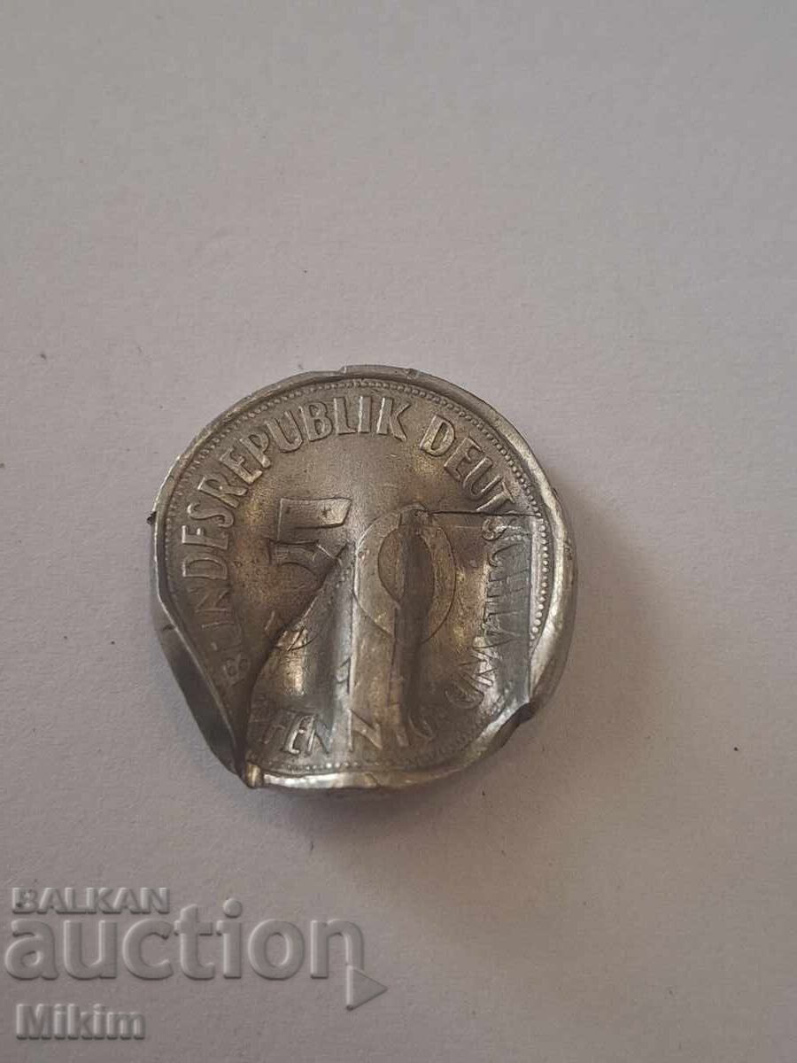 Monedă 50 pfennig 1972, Germania, distrusă de monetărie