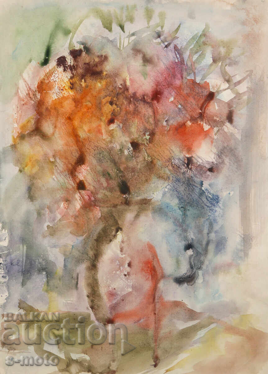 Pictură acuarelă natură moartă cu flori