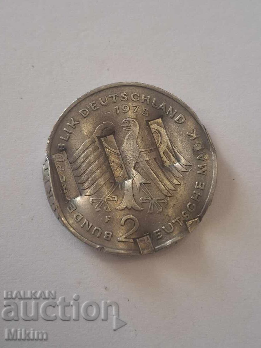 Νόμισμα 2 μάρκα 1975, Γερμανία, κατεστραμμένο από το νομισματοκοπείο