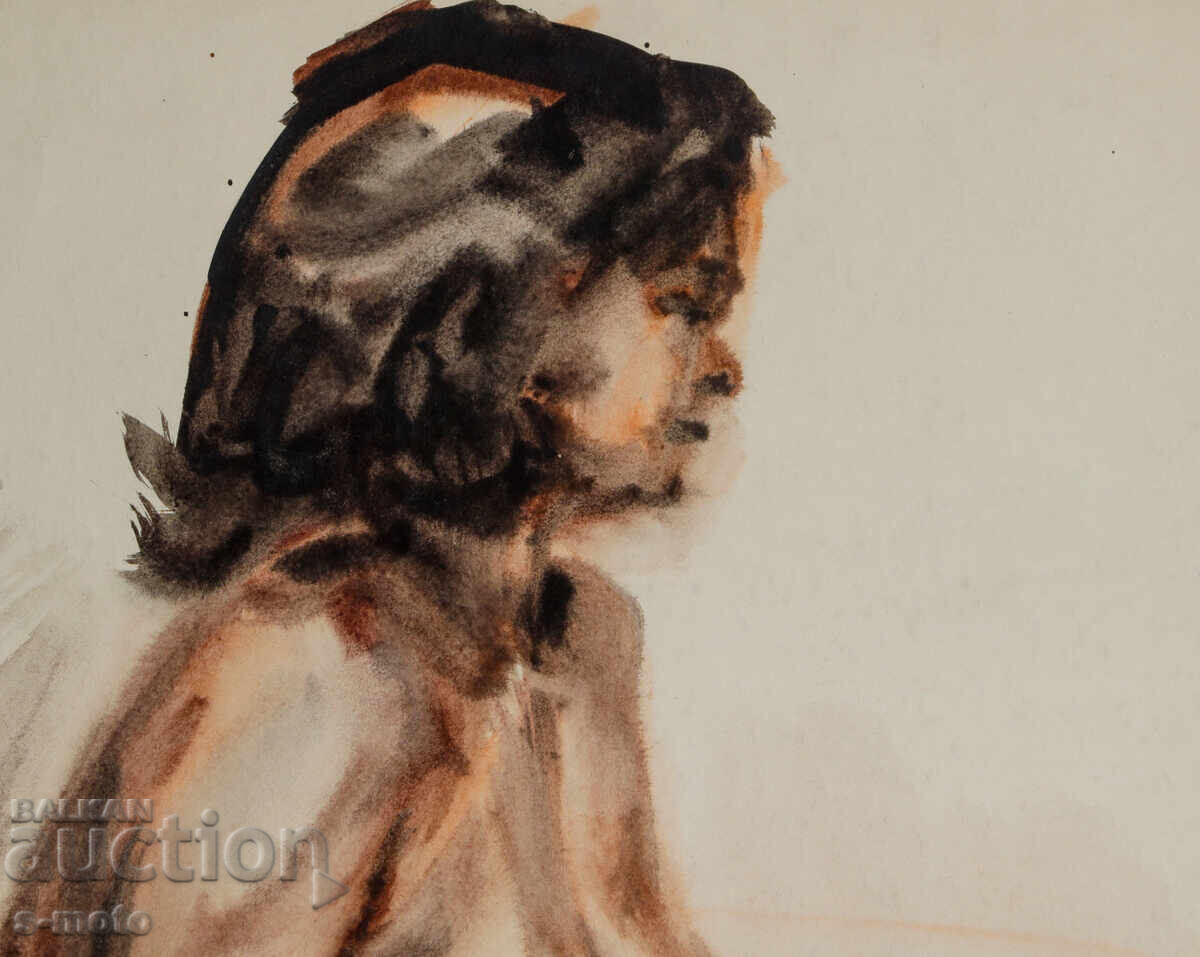 Δημοπρασία Πίνακας ακουαρέλα πορτρέτο γυμνό σώμα