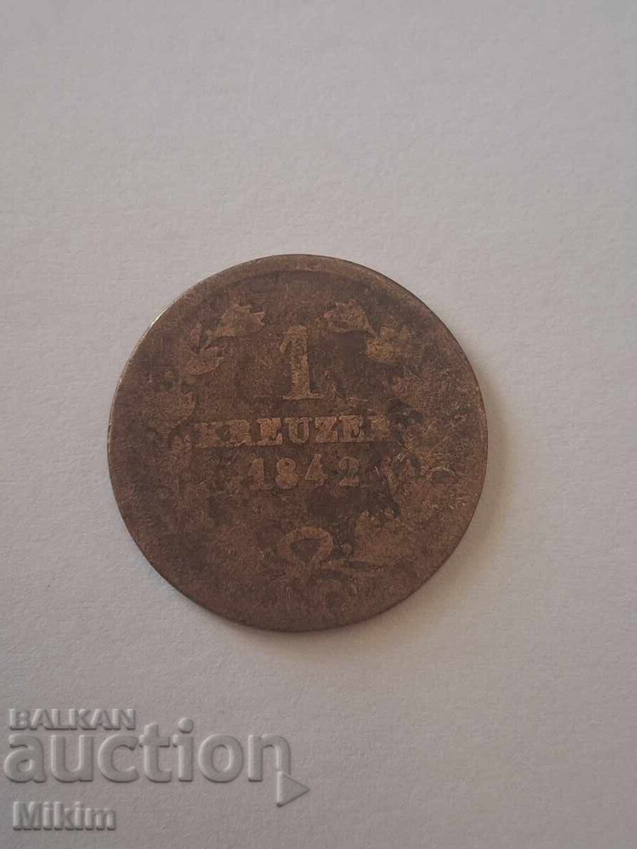 1 kreuzer coin 1842