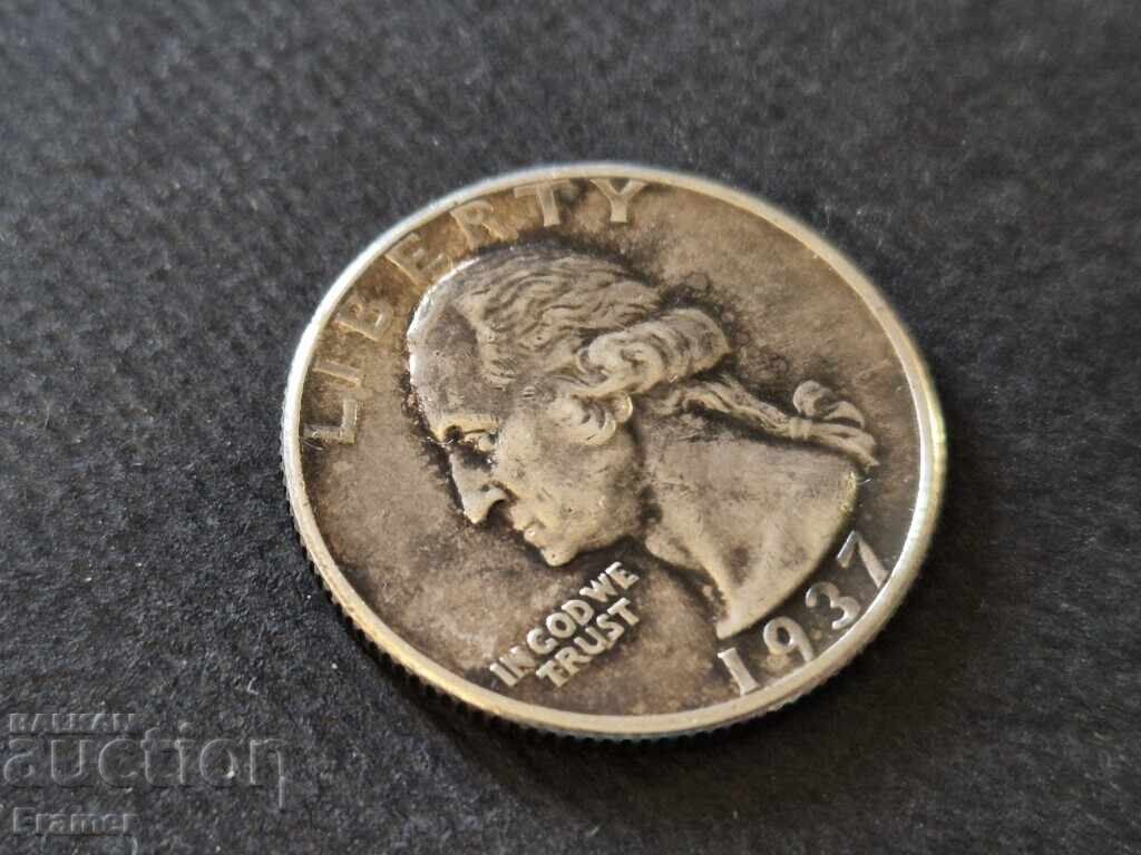 Аукцион 25 цента 1937 куотър quarter четвърт долар САЩ сребро