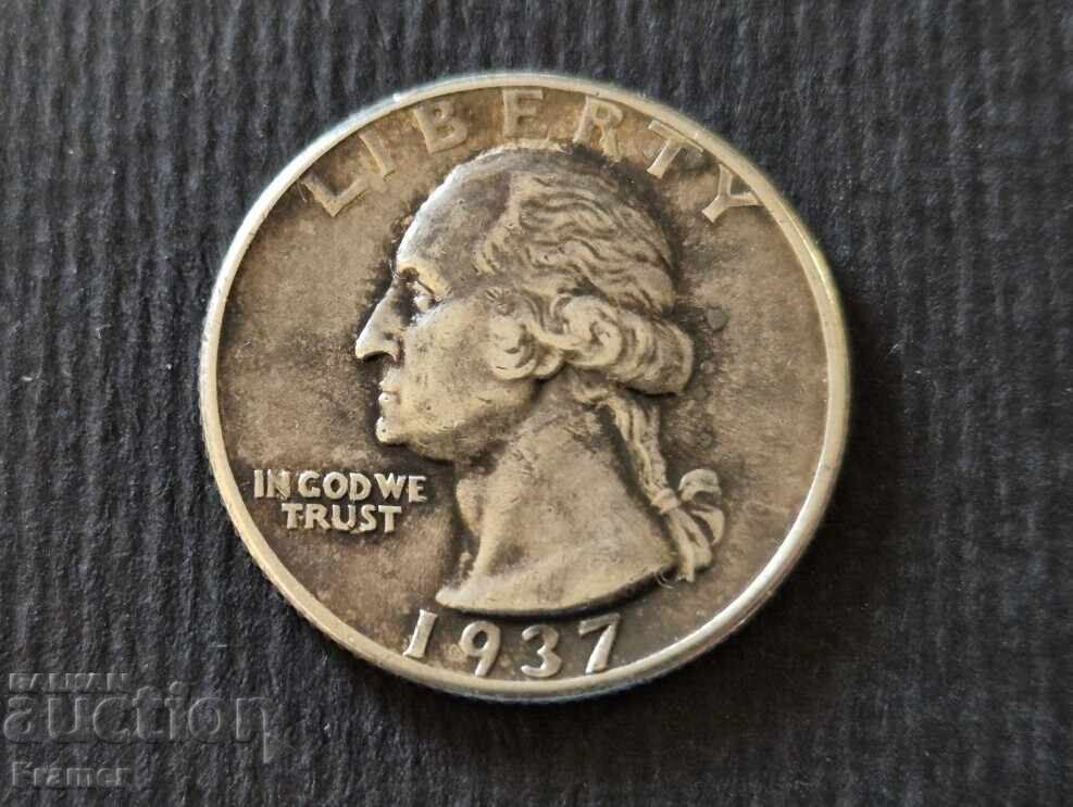 25 цента 1937 куотър quarter четвърт долар САЩ сребро