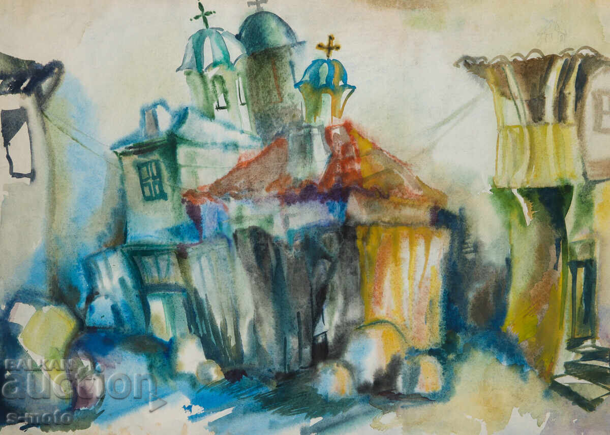 Πίνακας ακουαρέλας αγροτικό τοπίο