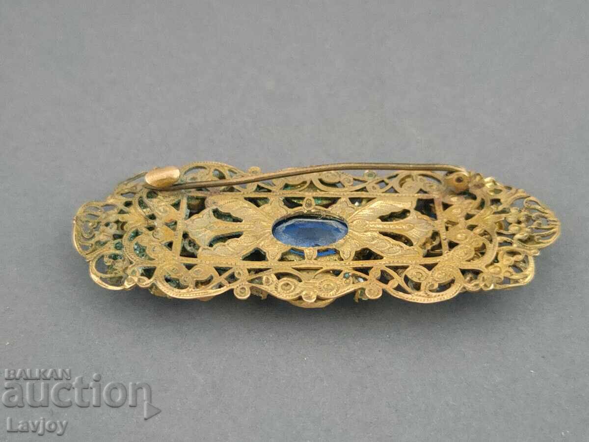Gold-plated vintage openwork brooch with mother-of-pearl - 5