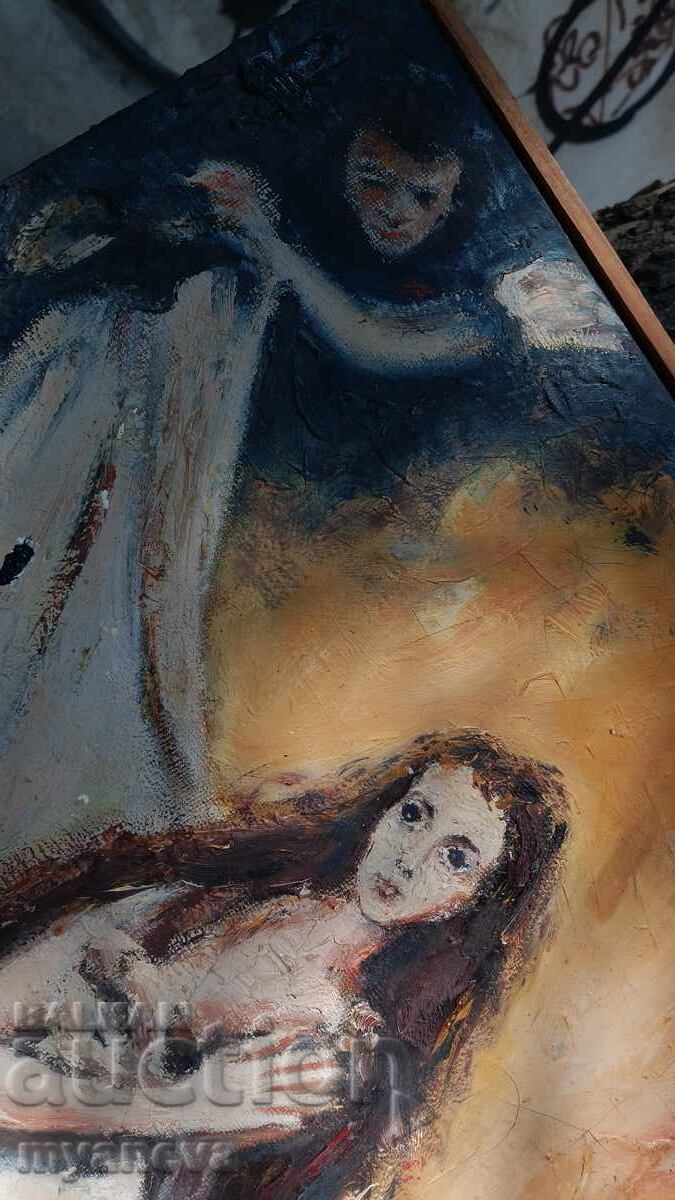 Παλαιός πίνακας με ελαιογραφία σε καμβά, "Όραμα" - 5