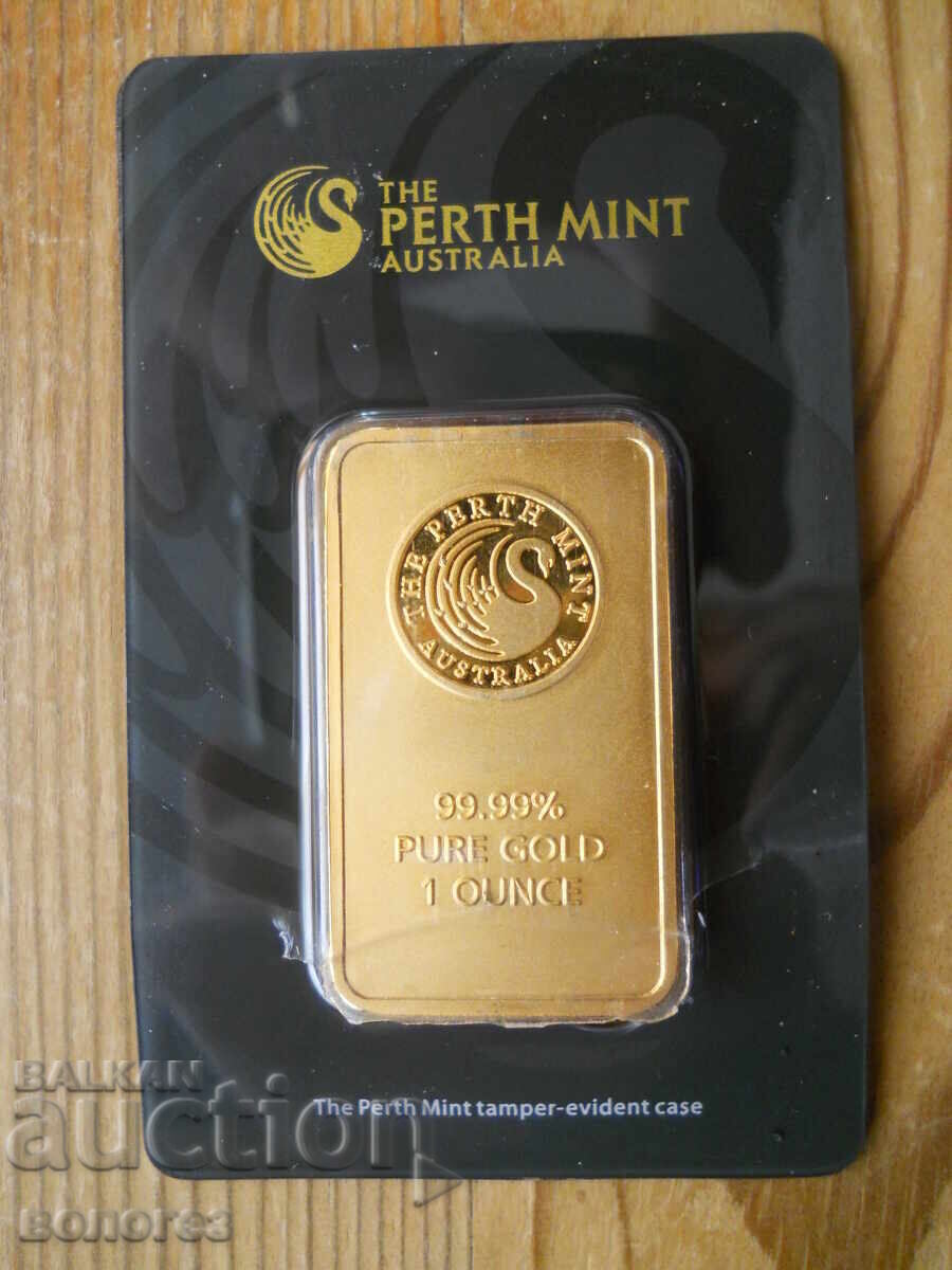 Frumoasă lingou Perth Mint cu miez placat cu aur de 24 de karate