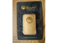 Frumoasă lingou Perth Mint cu miez placat cu aur de 24 de karate