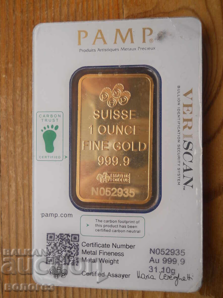 Beautiful PAMP Lady Fortuna bar with 24-carat gold-plated core with price € 54.50 | 106.59 BGN