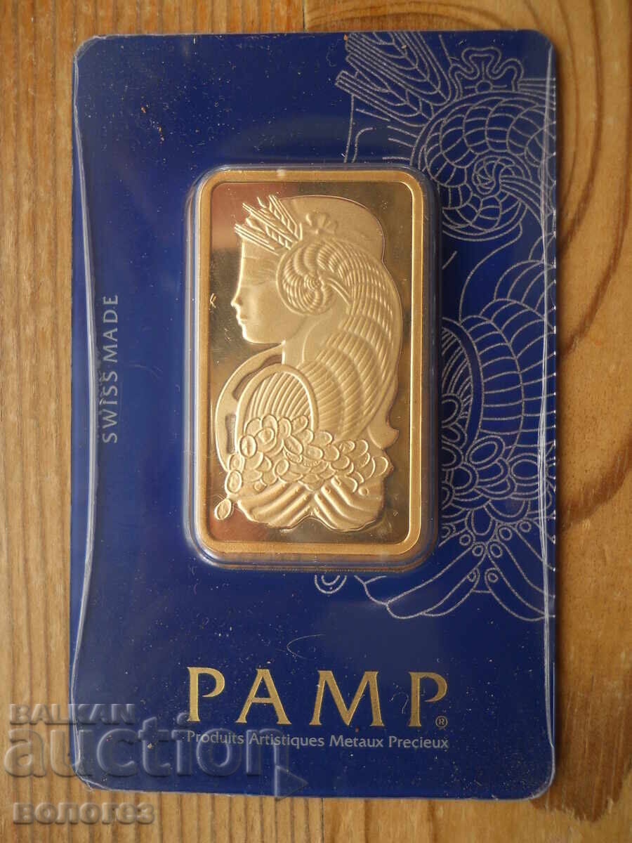 Beautiful PAMP Lady Fortuna bar with 24-carat gold-plated core