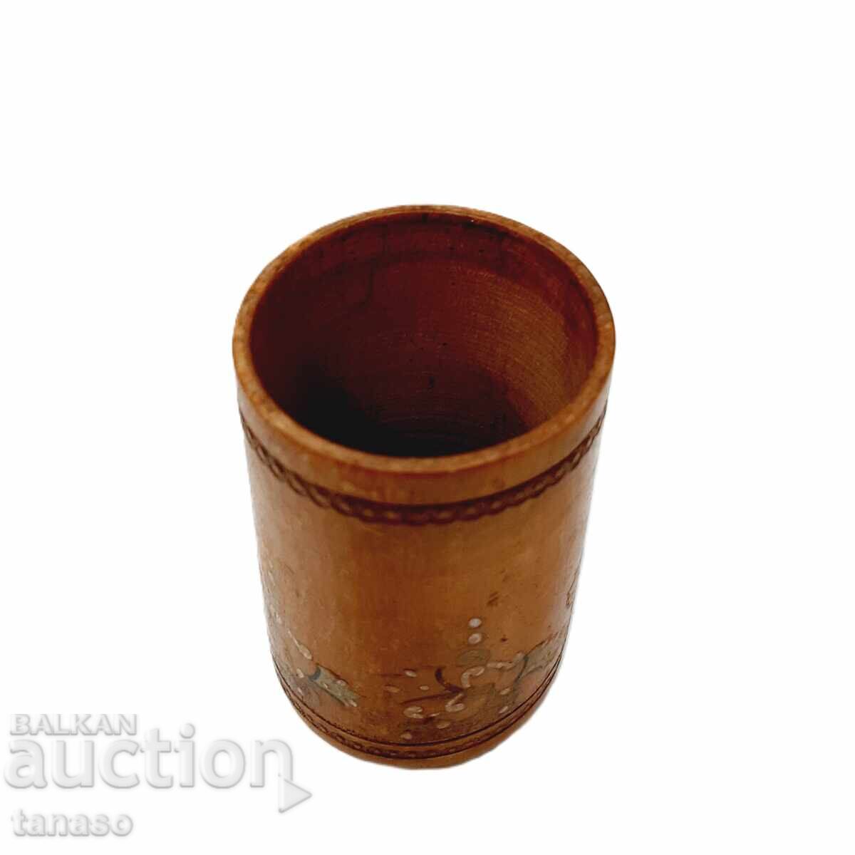 Παράδοση Παλαιό πυρογραφημένο και ζωγραφισμένο ξύλινο κύπελλο (5.4)