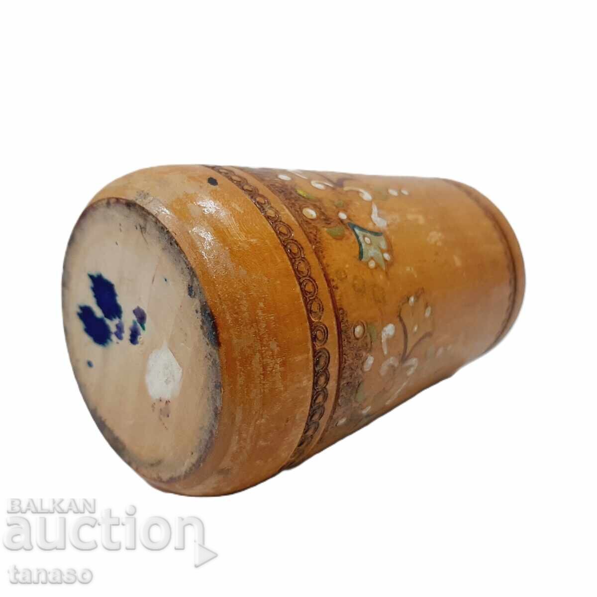 Παλαιό πυρογραφημένο και ζωγραφισμένο ξύλινο κύπελλο (5.4) - 6