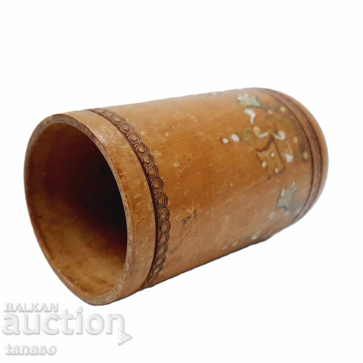 Παλαιό πυρογραφημένο και ζωγραφισμένο ξύλινο κύπελλο (5.4) - 7