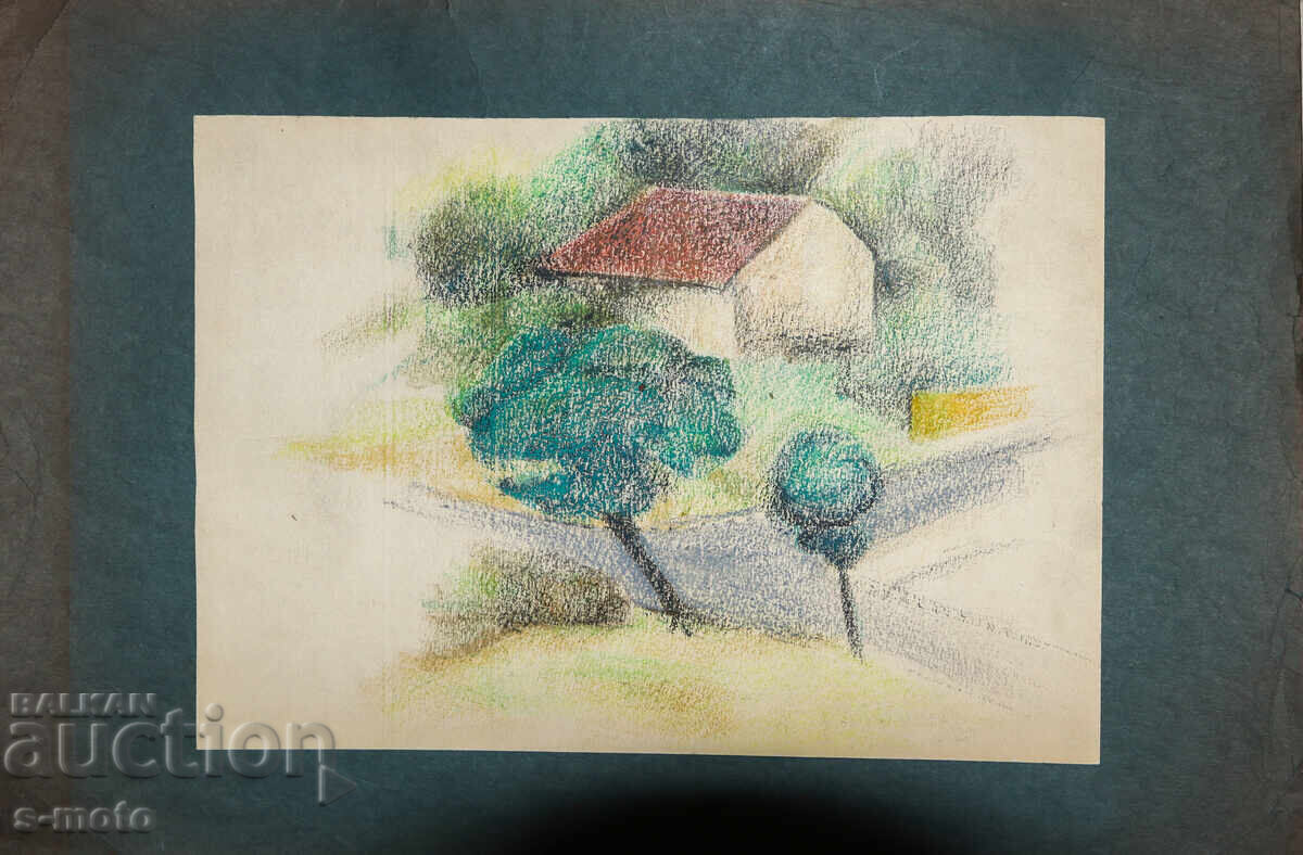 Licitație Tablou vechi pastel peisaj