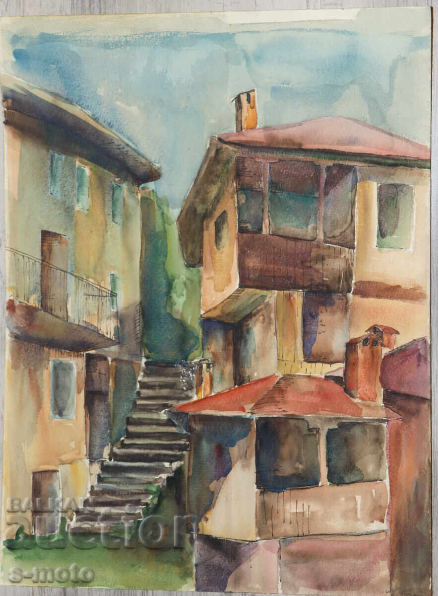 Стара картина акварел градски пейзаж с цена € 90.00 | 176.03 лв.