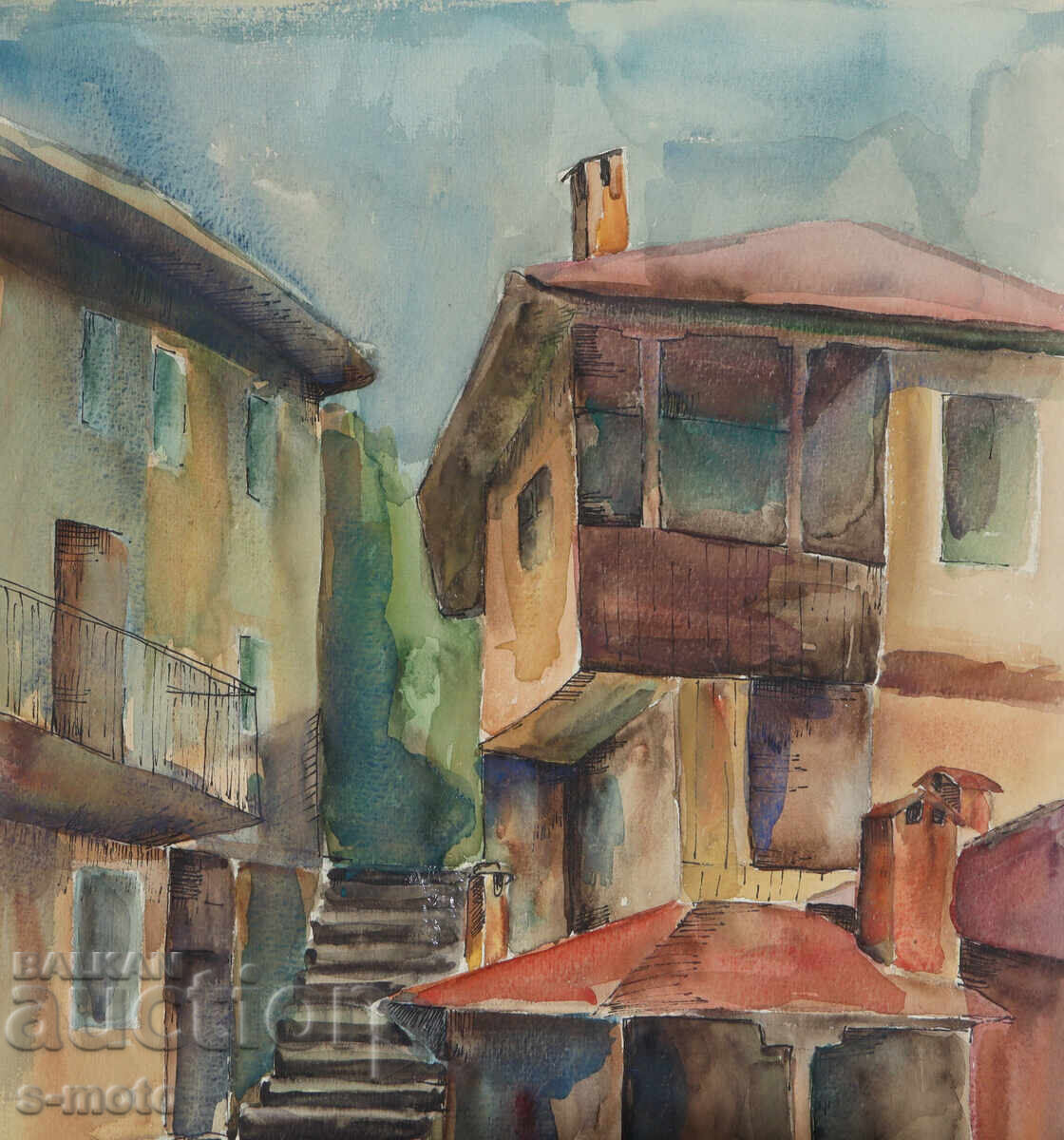 Доставка на Стара картина акварел градски пейзаж