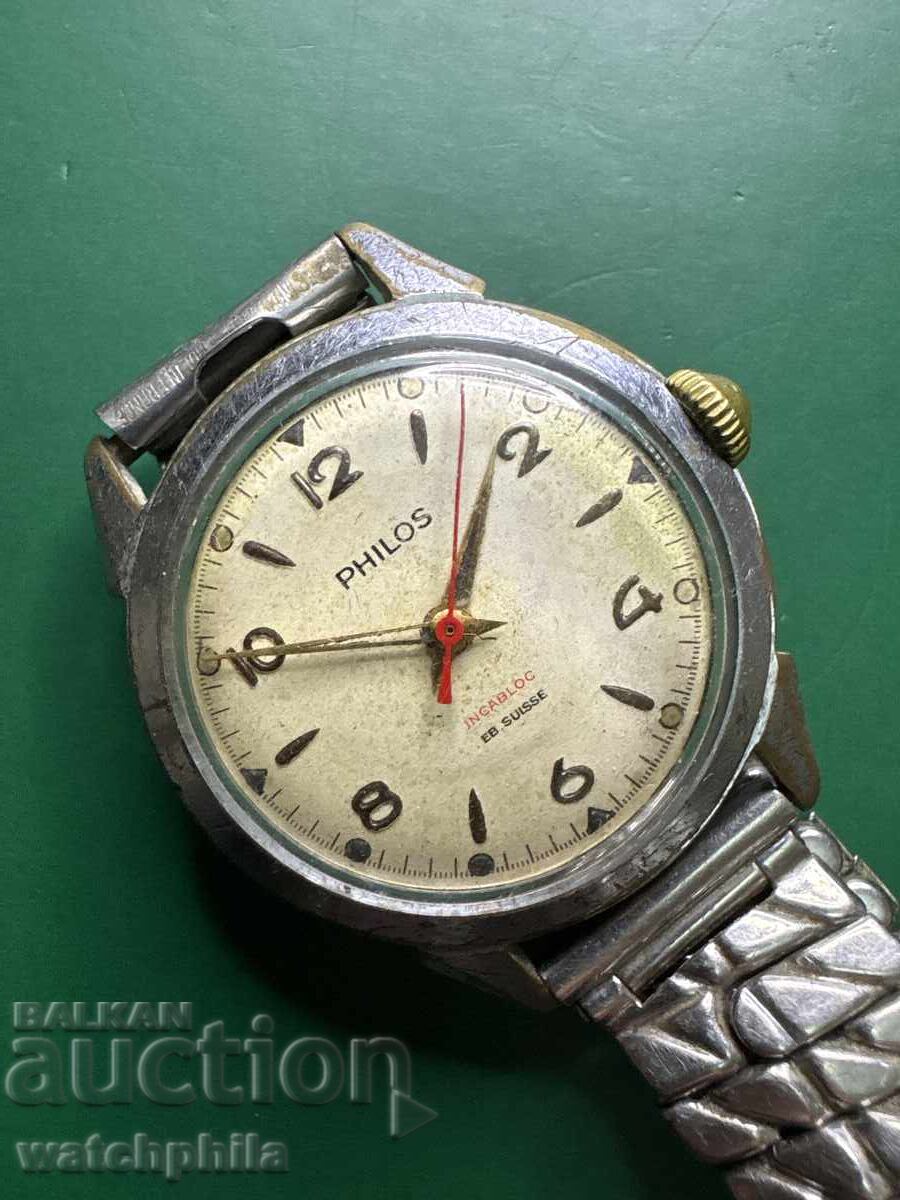 Philos στρατιωτικού τύπου ελβετικό ανδρικό ρολόι. Λειτουργεί. Σπάνιο