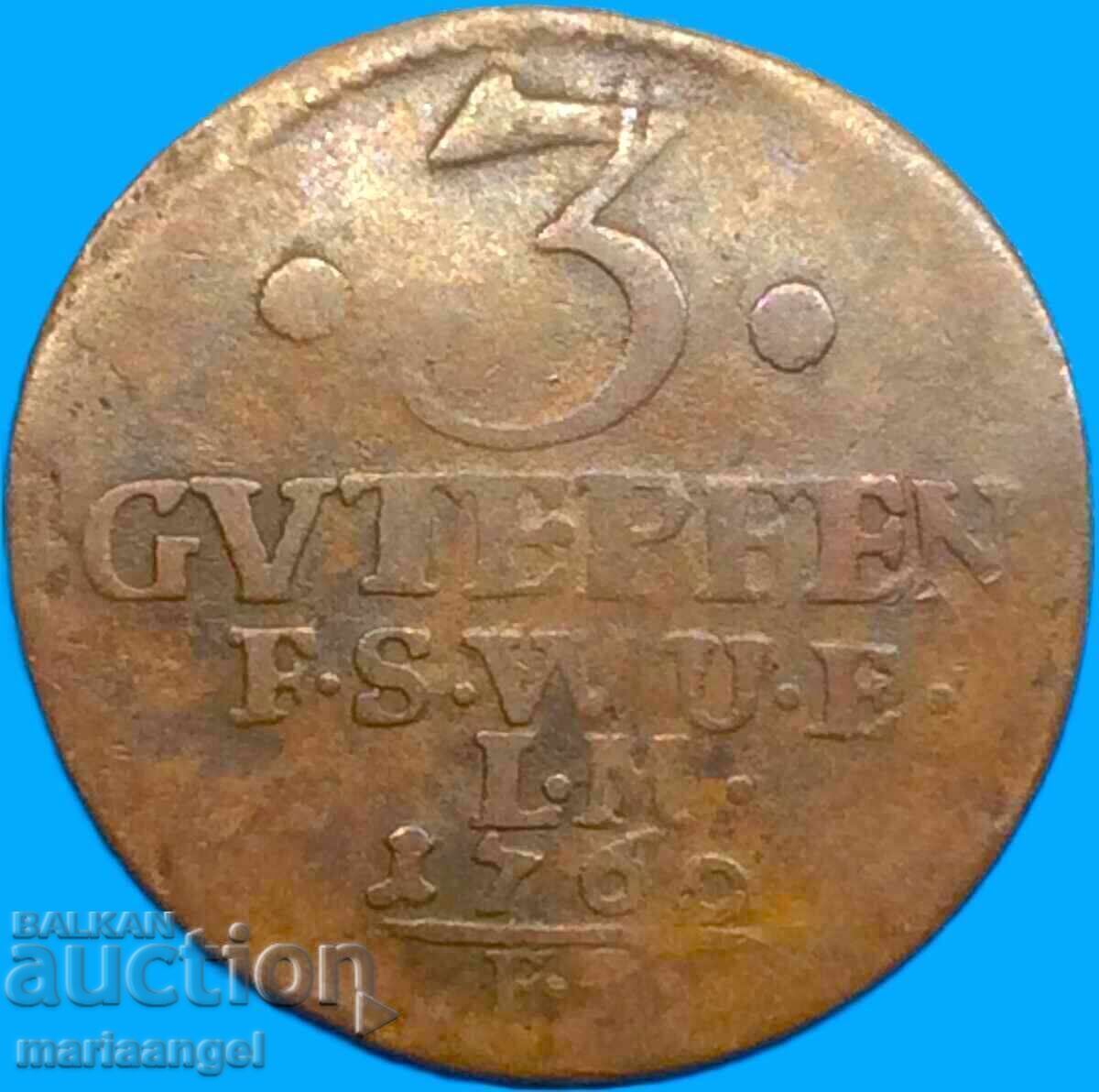 Доставка на 3 пфенига 1760 Саксен Ваймар Айзенах Германия медна