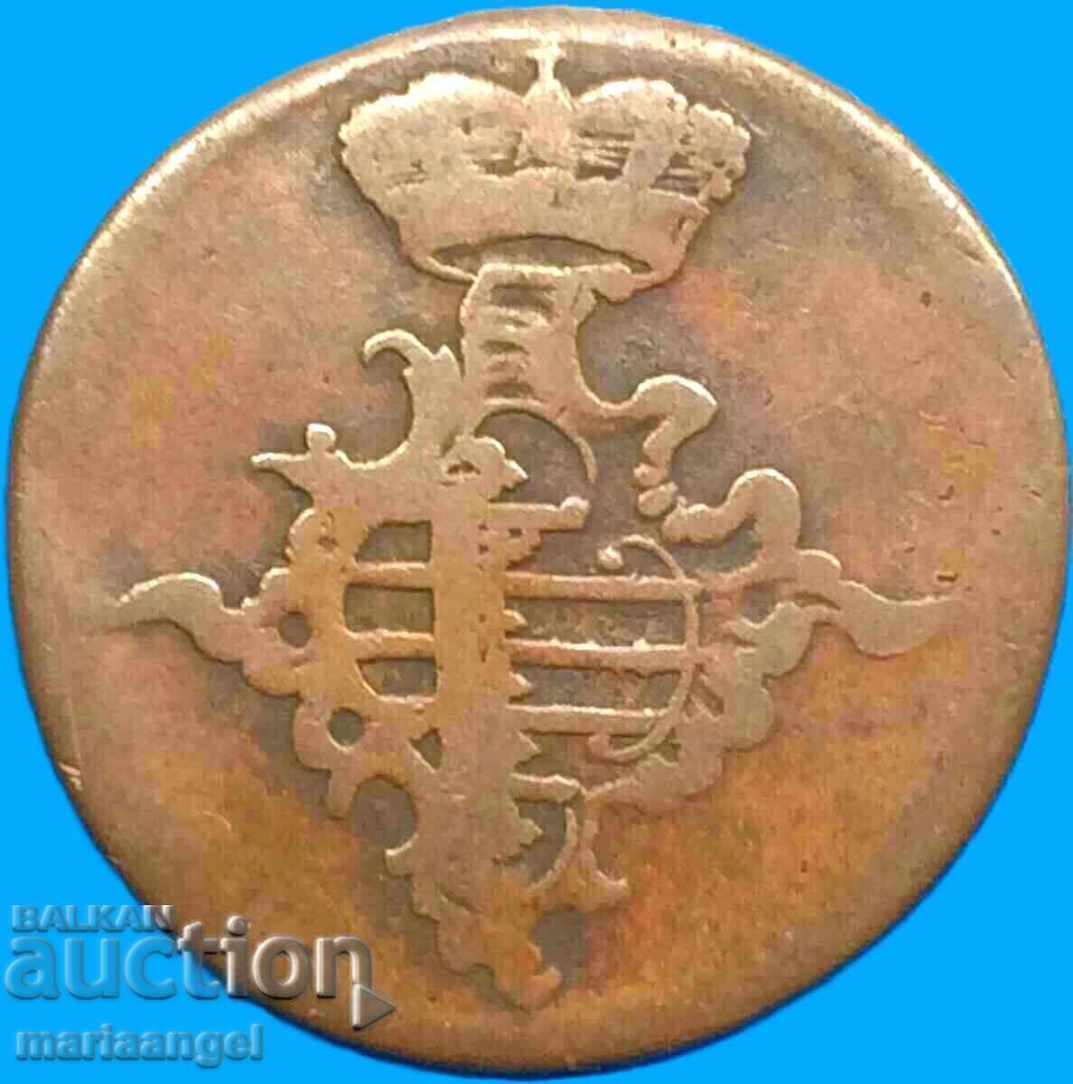3 пфенига 1760 Саксен Ваймар Айзенах Германия медна - 7
