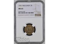 3 stotinki 1951, NGC MS 65 / II