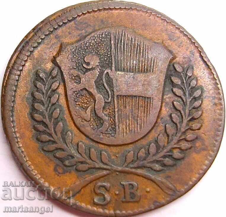 1 kreĭtser 1802 Austria Salzburg 5,42g 24mm cupru