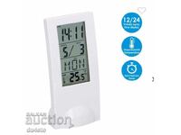 часовник с метеорологична станция – бял, 6.5x6x14.5 см, дата